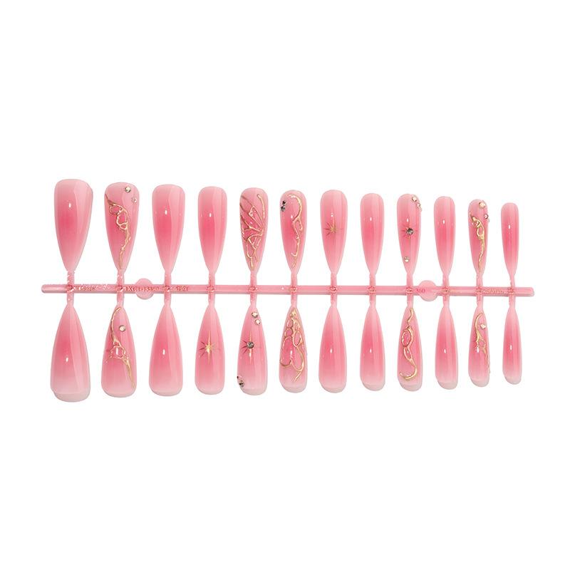 Press On Nails Almond Fake Nails French Tip False Nails with Design Glossy Full Cover Acrylic Glue On Nails Artificial Stick On Nails for Women 24Pcs