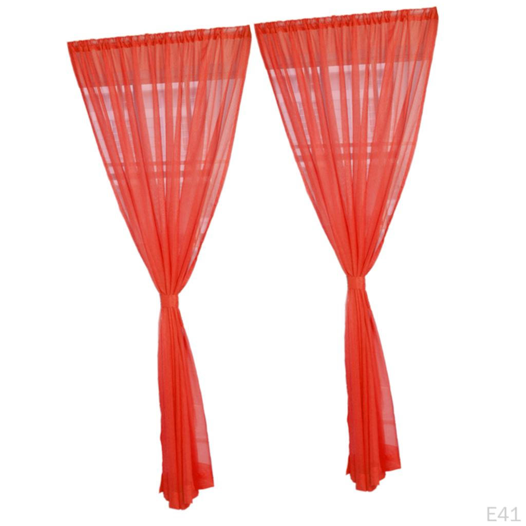 Voile Window Curtain Drape Set Solid Color Polyester