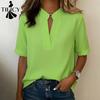 TIFICY Women's Fashion Casual Summer Spring Solid Color Print Short Sleeve V-Neck Blouses & Shirts