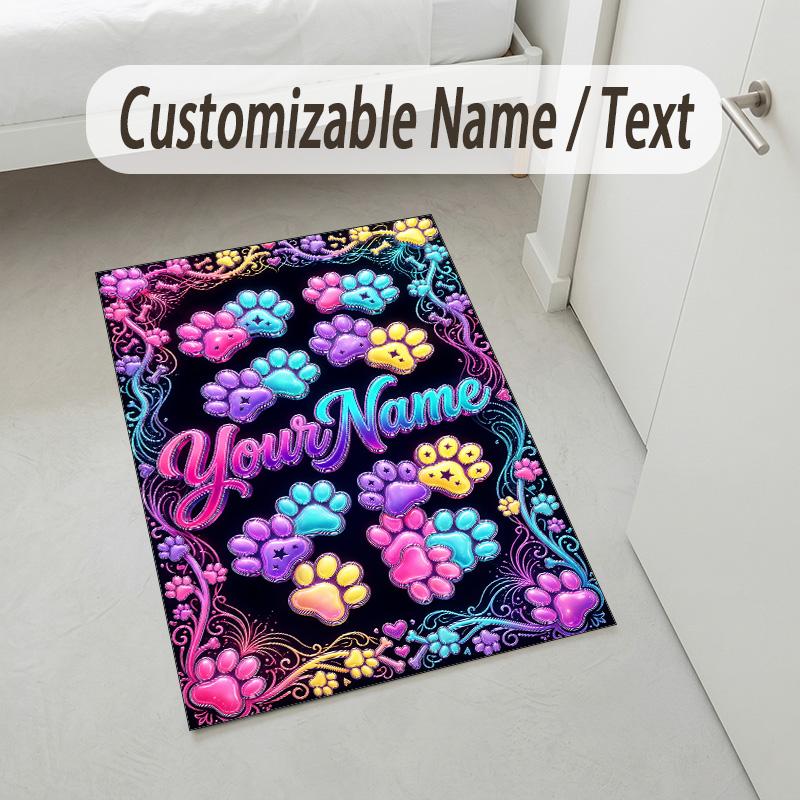 Dog Theme Crystal Velvet Rug Personalized Custom Name Text Soft Floor Mat Home Decor