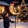 LED Glowing Christmas Moon Solar Stake Light Waterproof with Bell Xmas Garden Stake Lamp Solar Powered Hollow Lantern
