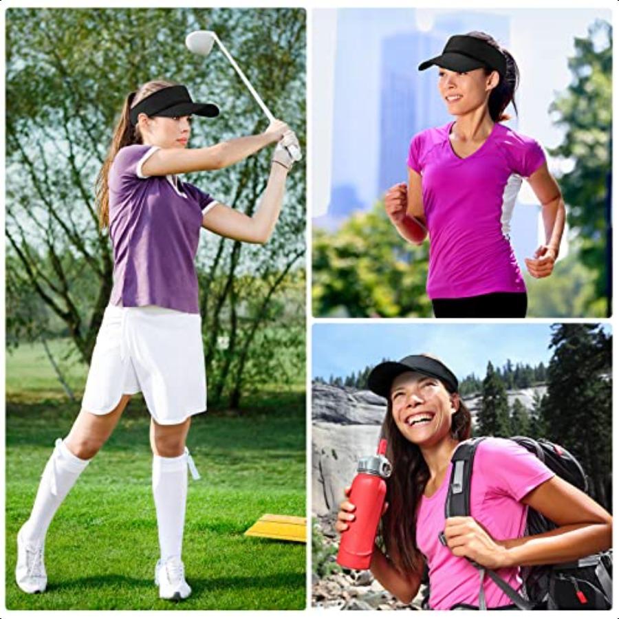24 Pieces UV Protection Visors for Women Men Sports Outdoor Sun Visor Hat Black Visor Adjustable Beach Cap for Outdoor Tennis R