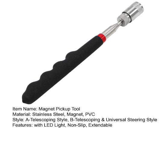 Telescoping Magnetic Pickup Tool with LED Light Non-Slip Stainless Steel Extendable Magnet Pickup with Plastic Handle for Bolts Metal