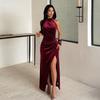 European and American Ins Sexy 2026 Summer New Neck Sleeveless Velvet Split and Thin Dress Dress