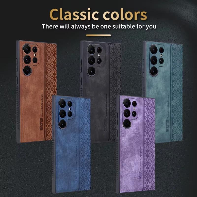 Luxurious Business Style Leather Phone Case for Samsung Galaxy S25 S24 S23 S22 S21 S20 Ultra Plus FE Shockproof Soft Matte protect Cover