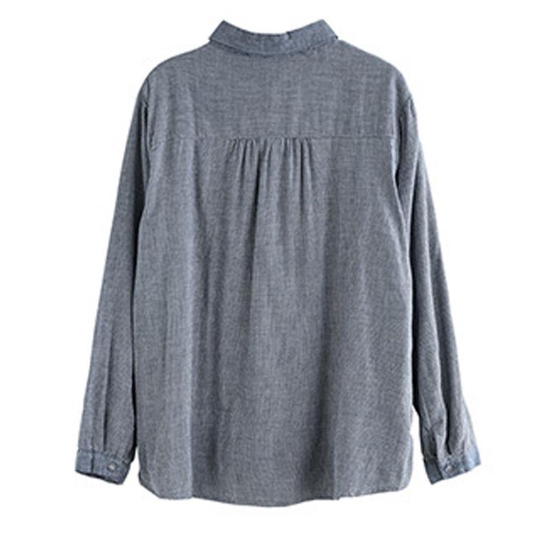 Camicia da donna primaverile in cotone e lino a maniche lunghe, retrò, con ricamo vintage, abbottonata