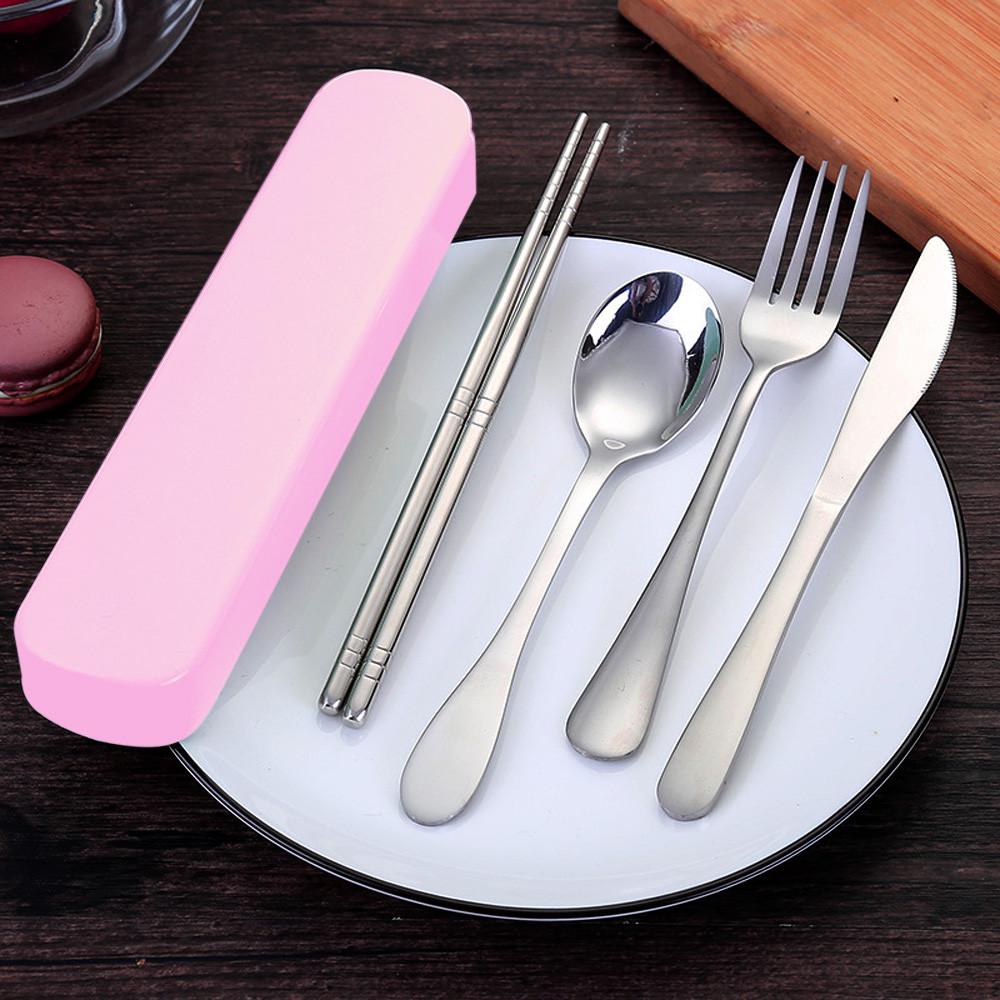 3pcs//set Spoon Fork Chopsticks Stainless Steel Travel Cutlery Tableware Box Sale