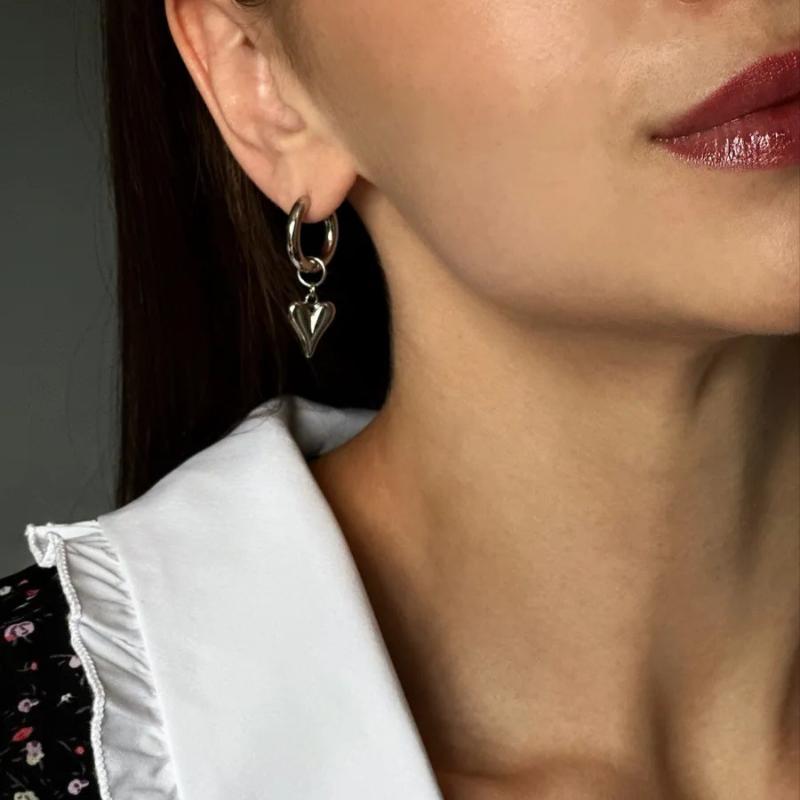 Sweet Pink Zircon Heart-Shaped Pendant Earrings For Women Simple Geometric Circular Ear Buckle Fashion Jewelry Accessories Gift