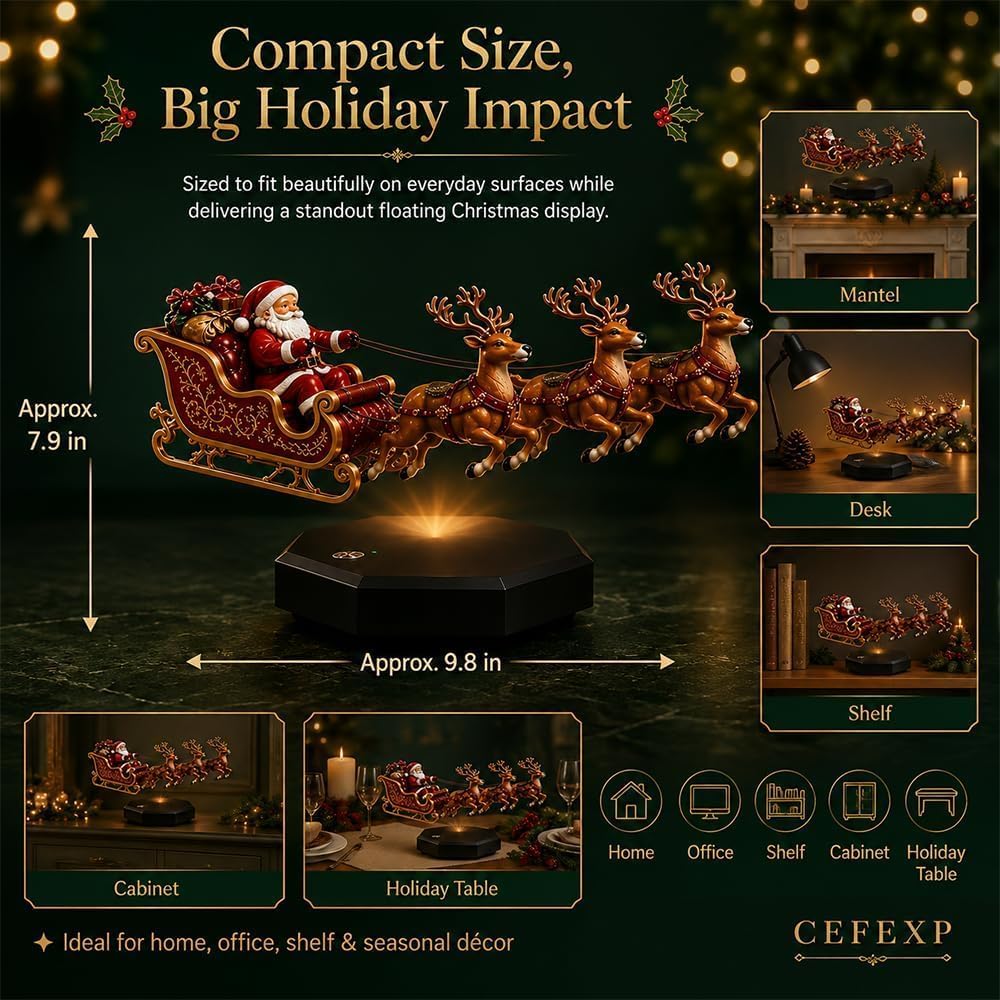Maglev Santa reindeer sleigh ornament black technology automatic rotation Christmas and New Year gifts European regulations