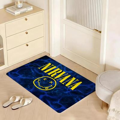 Floor Mat Eco Flannel Doormat Non-Slip Odorless Indoor Soft Short Plush Floor Rug N-Nirvana-Rock Band