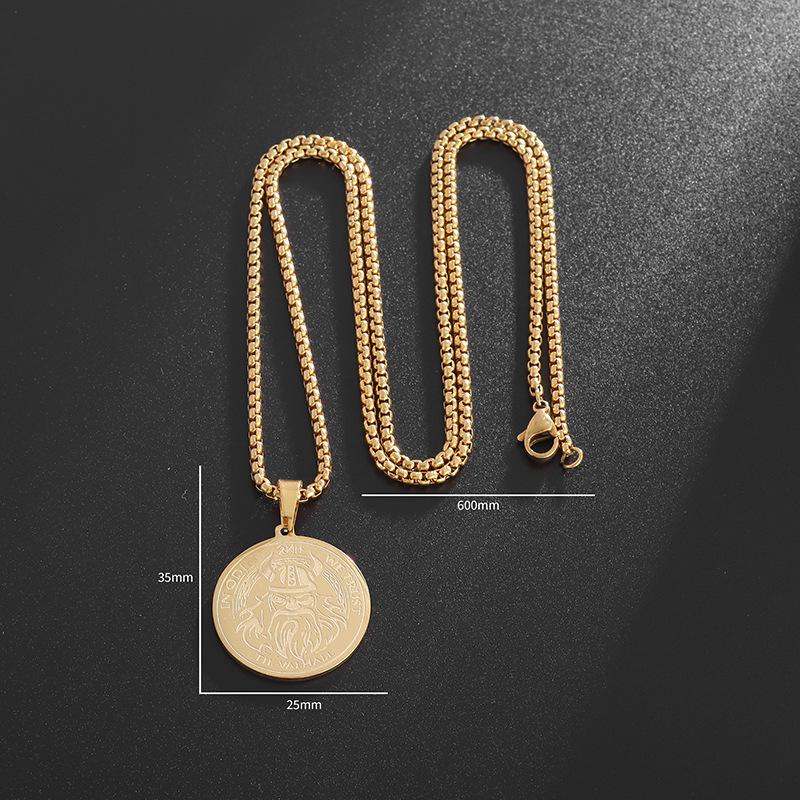Stainless Steel Personality Simple Odin Viking Pendant European and American Fashion Medals Mens Necklace