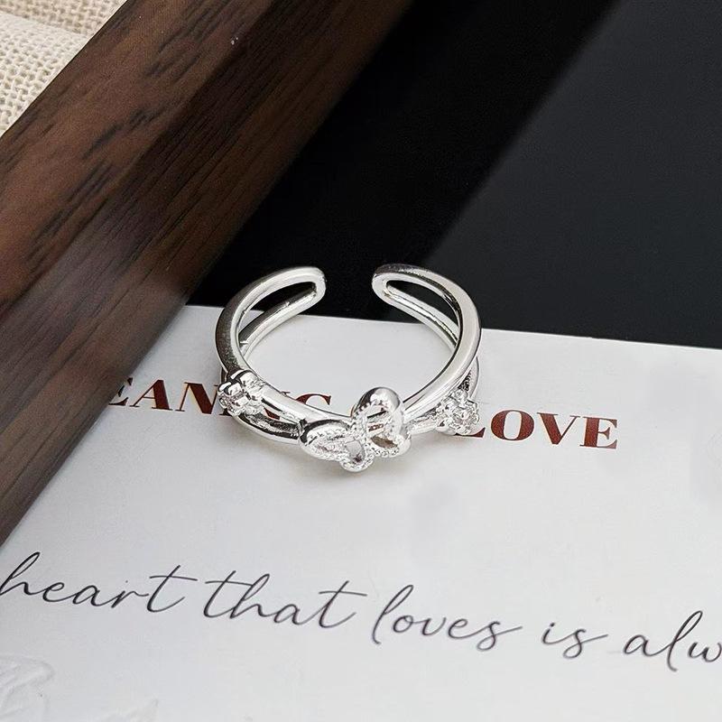 Super Immortal Zircon Full Diamond Butterfly Series Opening Adjustable Ring Light Luxury Sweet Cool Wind Niche Premium Sense Ring Female Adjustable opening