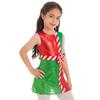 Girls Christmas Dress Striped Color Block Sleeveless Back Cutout Shiny Layer Skirt Jumpsuit Stage Costume