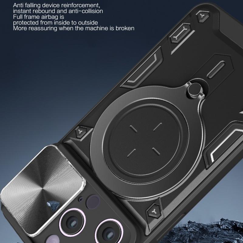Luxury Shockproof Case For iPhone 16 15 14 13 Pro Max Plus Slide Lens Protector Multi Function Hard Armor Case Funda