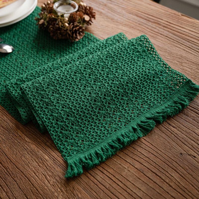 Junwell Gevlochten Katoen/Linnen Tafel Runner Seizoensgebonden Tafelkleed Met Kwasten Vintage Groen/Bruin Voor Eetkamer Kunst Decoratie Feest 30x220cm