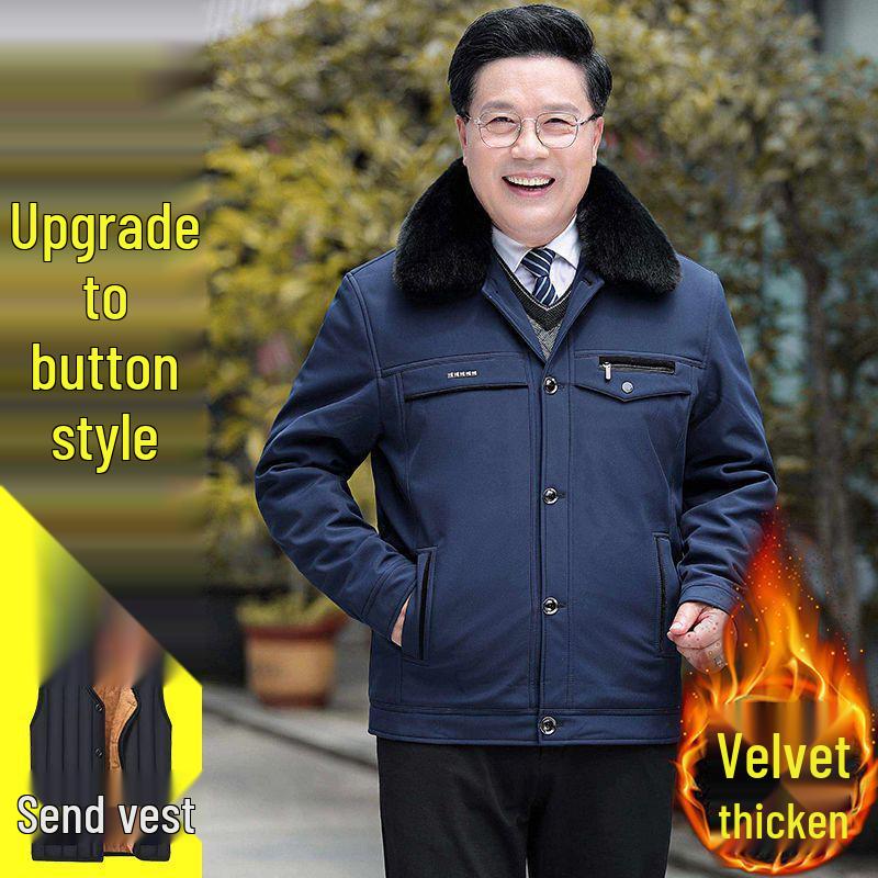 Men's Thick Warm Fleece-Lined Jacket, Short Cotton-Padded Coat for Autumn/Winter, Ideal for Middle-Aged and Elderly Dads.