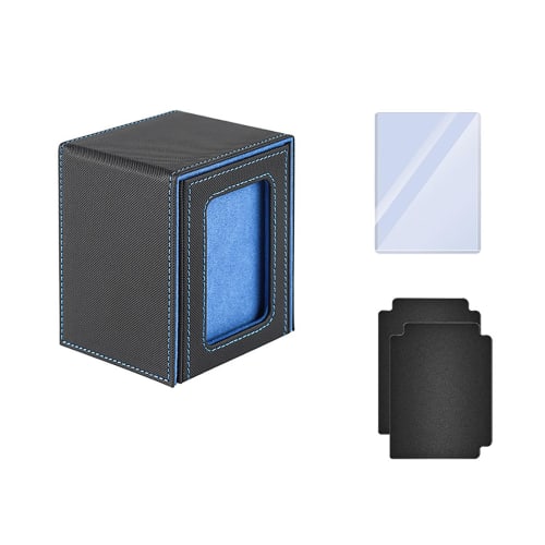 Poxvalzor Deck Case, Trading Card Case with Card Display Window, Holds 100 Cards, Sleeves Compatible, Vertical Entry, PU Leather, Compatible with Vari