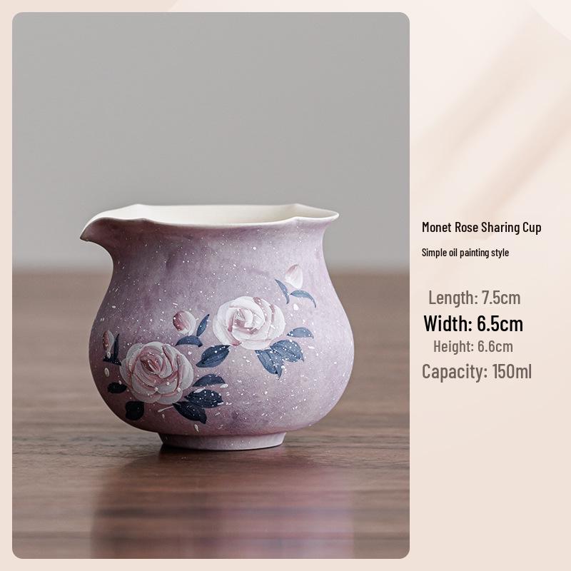Handcrafted Purple Rose Ceramic Gongdao Cup - Tea Brewing Fair Cup Standard