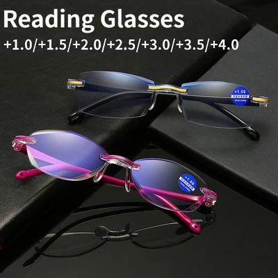 Occhiali da lettura senza montatura anti-luce blu da donna e da uomo, quadrati, senza montatura, presbiti, diottrie da +1,0 a +4,0