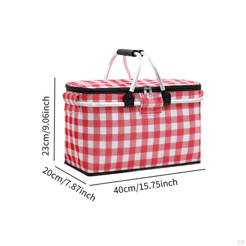Picnic Basket Sturdy Zipper Foldable Insulated Bag for Barbecue Outdoor Home Yellow