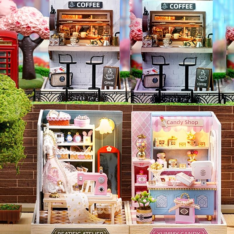 Wood Atelier Insert Candy Shop Model Dollhouses with light Unique Craft Build Your Own Shop Model Craft