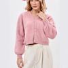 Autumn sophisticated soft V-neck mink fleece short knit cardigan for women, versatile lazy sweater jacket