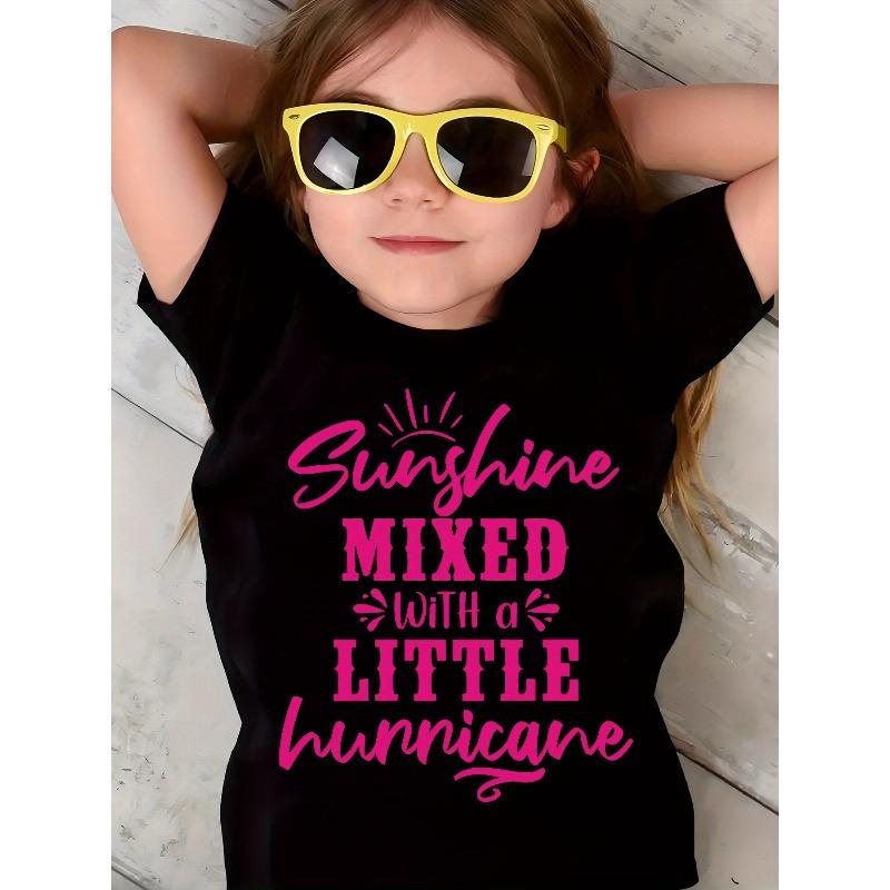 

European sizes Summer Fashion Girls Short Sleeve T-Shirt Sunshine Mixed with A Little... Letter Print Casual Versatile Top 164cm чорний