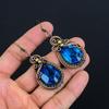 Blautopas Ohrringe, 999 Kupferdraht umwickelte Edelsteinschmuck, Handgefertigte Ohrringe, Für Thanksgiving