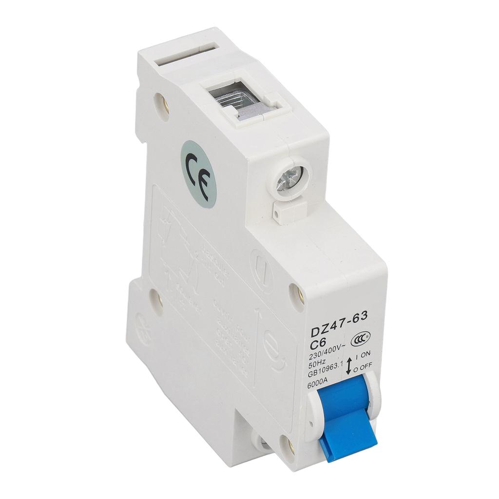 Circuit Breaker Mini 1P MCB DIN Rail Mount 6000A Breaking Capacity 230V 400V 6A for Home