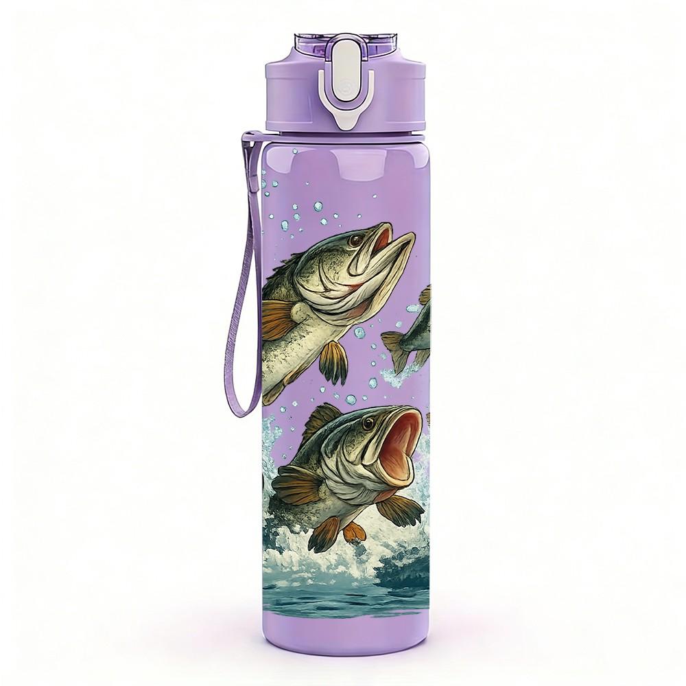 1PC Jumping Trout Fish Water Splash Print 750ml Color Plastic Sports Water Bottle Leakproof Flip Straw Lid Suitable for Sports Office Home Use