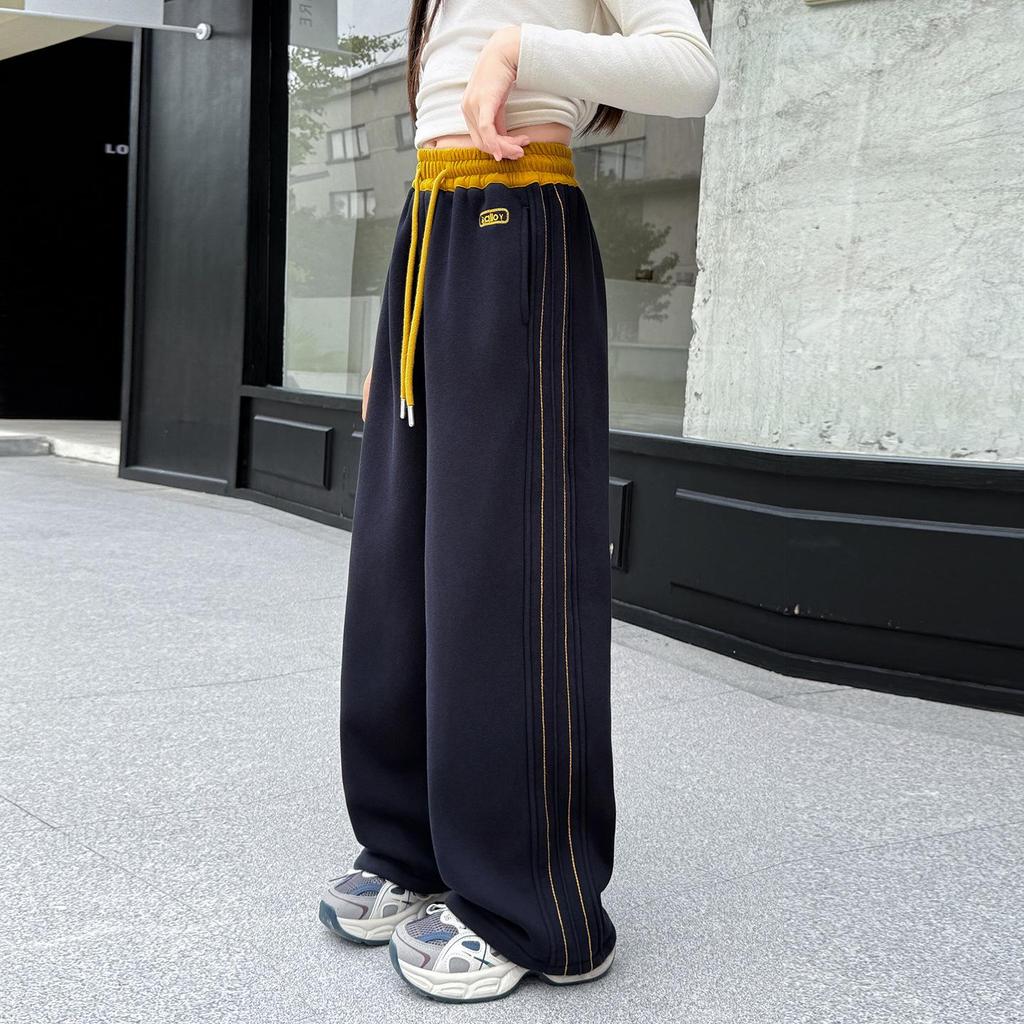 Girls' 2025 Fleece Wide-Leg Sweatpants - Fashionable, Thick, Casual Sports Pants for Autumn and Winter