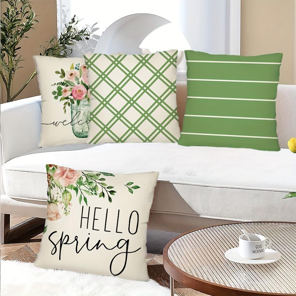 Home room decoration pillowcase floral green plaid striped pattern design living room sofa cushion cover 45x45cm