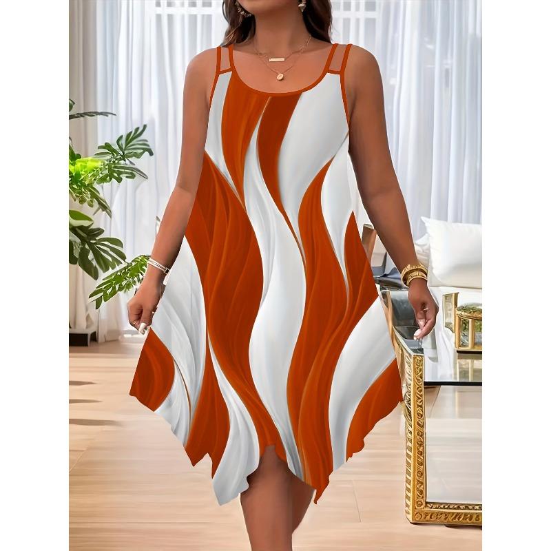 Coat Summer European and American Fashion Hem Double Shoulder Strap Random Print Women's Dress Temperament Commuting