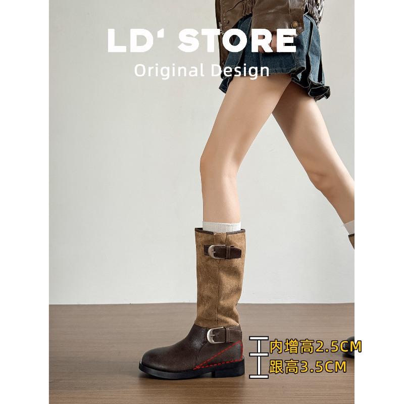 Inner heightening boots women s boots, new splicing pleated western pile boots knight boots 35