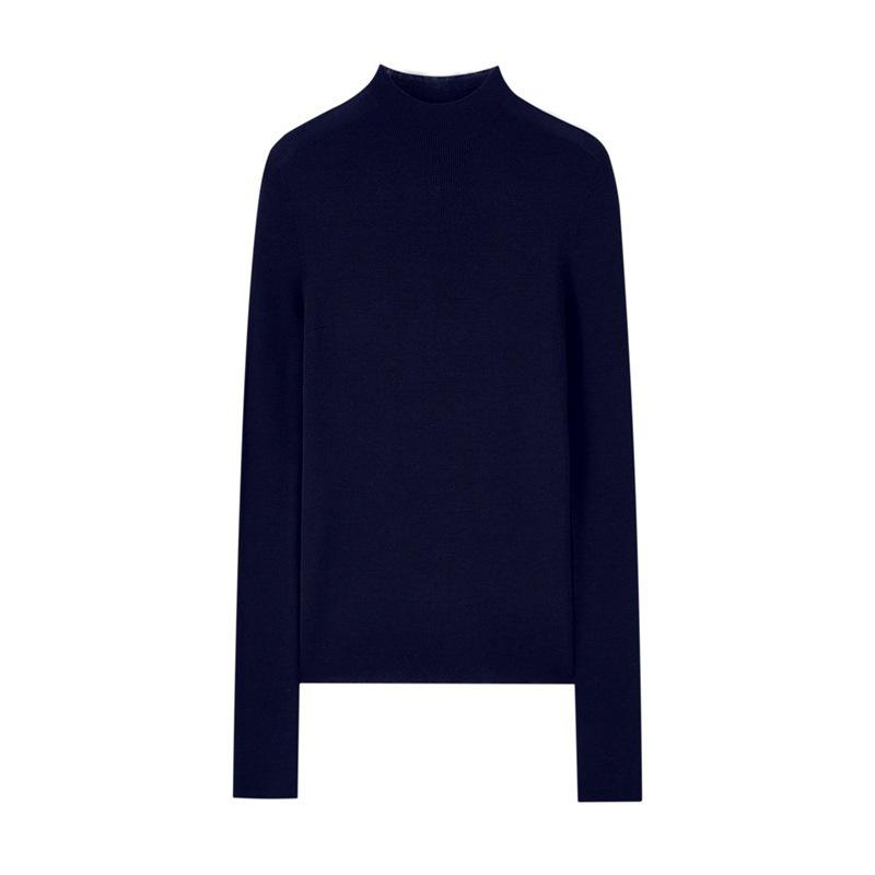 Machine Washable Women's Pure Wool Slim-Fit Half-High Collar Sweater - Autumn/Winter Cashmere Knit Base Layer