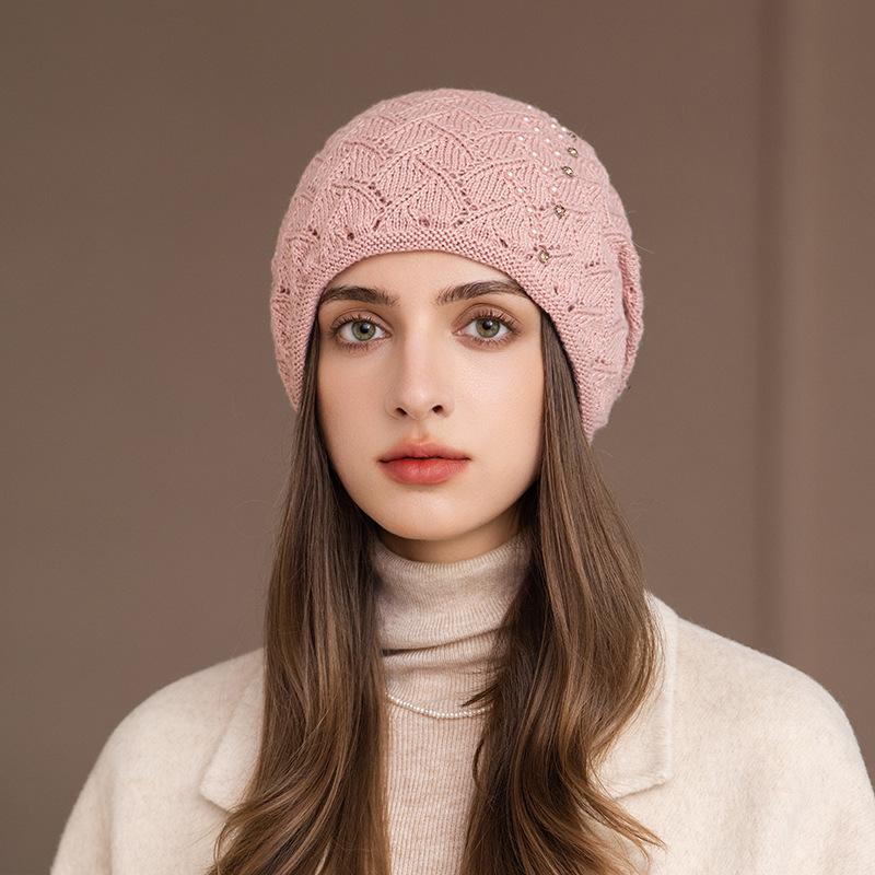 Autumn and Winter New Hat Women's Fashion Pearl Wool Hat Mother Warm Ear Protection Rabbit Hair Knitted Hat