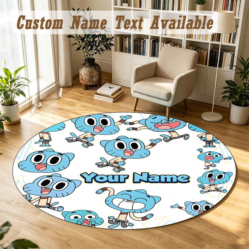 Round Rug Custom NameAmazing World of Gumball Pattern Non Slip Carpet Home Floor Decor