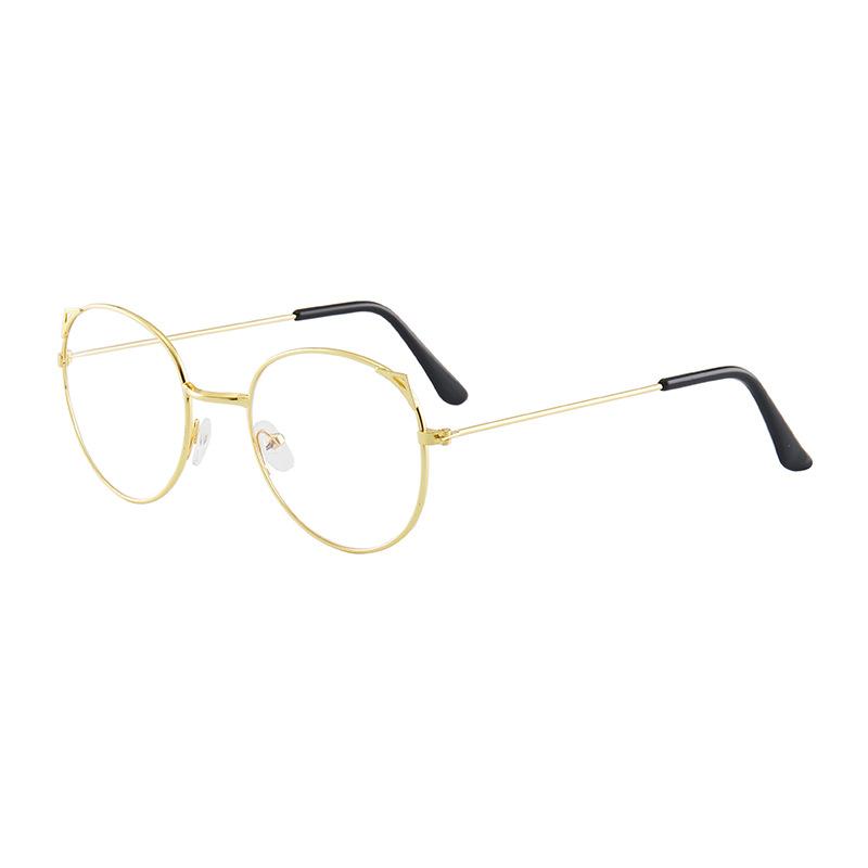 New Fashion Unisex Cat Ear Round Glasses Metal Frame Anti Blue Light Eyeglasses for Men Women