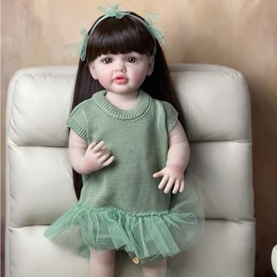 Bambola Reborn Bambina Corpo Pieno in Silicone 55 CM 22 Pollici Realistica Principessa Bambina Giocattolo Bebe con Capelli Lunghi Marroni
