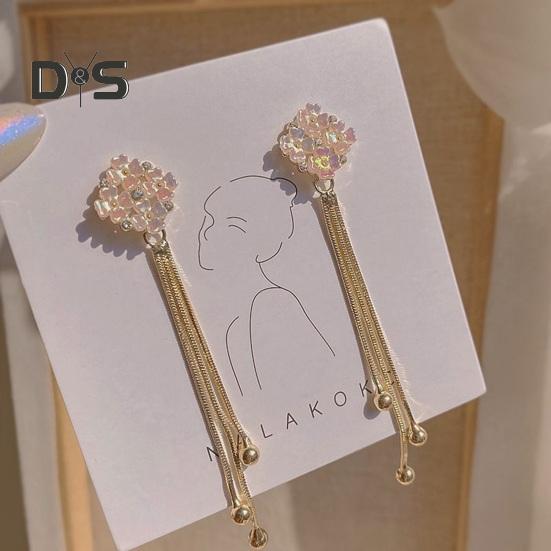 1 Pair Women Hanging Earrings 3D Clover Shape Tassel Faux Crystal Electroplated Anti-allergy Lightweight Ear Decoration Jewelry Party Prom Long