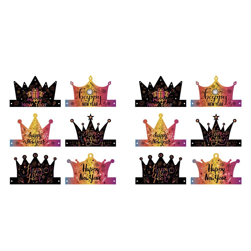 

12pcs Cartoon Party Crown Hat Festival Happy New Year Decor New Year Paper Hat New Year Gifts Style 2