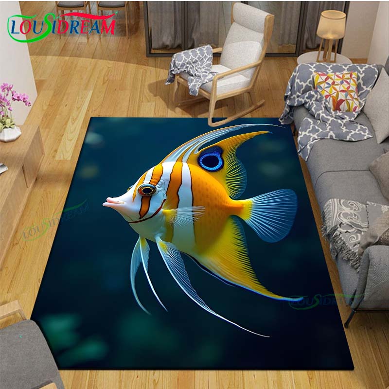 Marine Fish, Sea Turtles, Jellyfish Printed Carpet Outdoor Area Rug Non -slip Carpet Bedroom Decor Carpet for Living Room Gift
