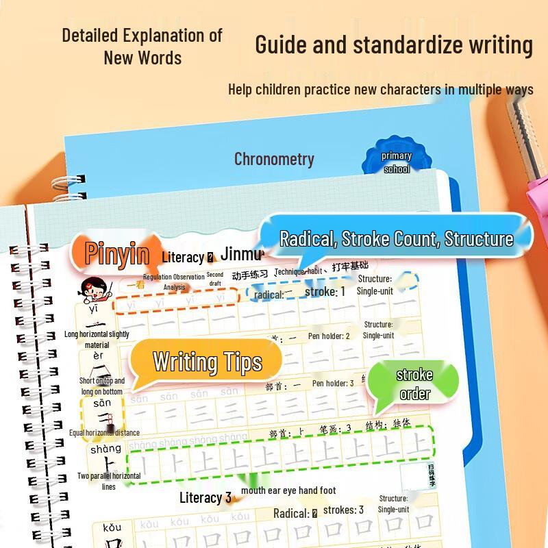 Grooved Pen Control Calligraphy Practice Book (Grade 2, Set of 2)