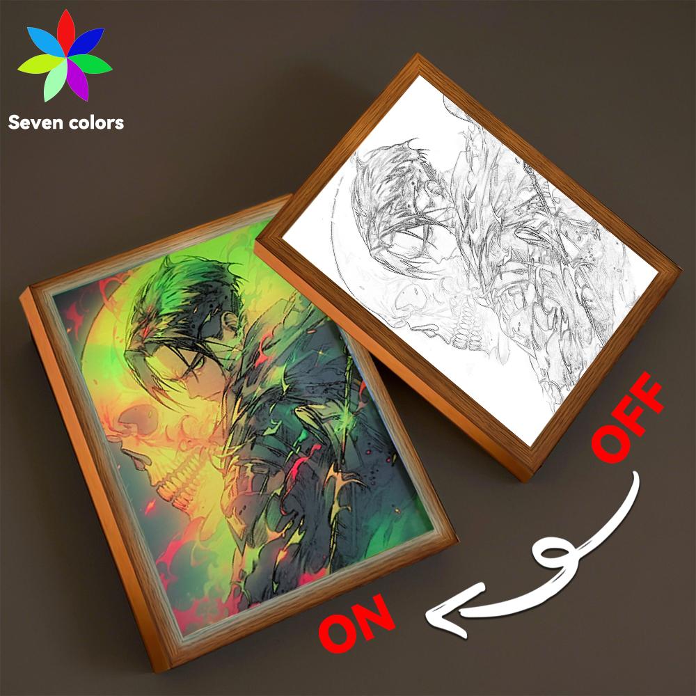 Anime Attack on Titan 7-Farben Lichtmalerei LED-Lampe Innenraum Wanddeko Zuhause Dekorative Malerei Geschenke für Freunde Mondlampe