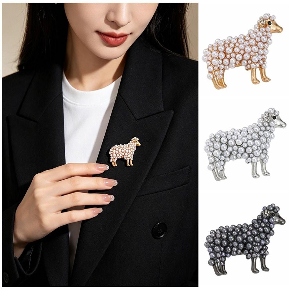 Pearl Decor Animal Pin Zinc Alloy Lamb Badge Exquisite Sheep Brooch Suit Accessory