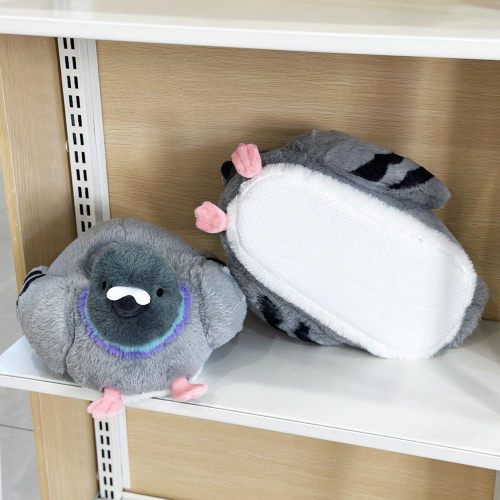 Neue stilvolle und niedliche graue Taube Plüschpuppe Bequeme Hausschuhe mit weicher Sohle