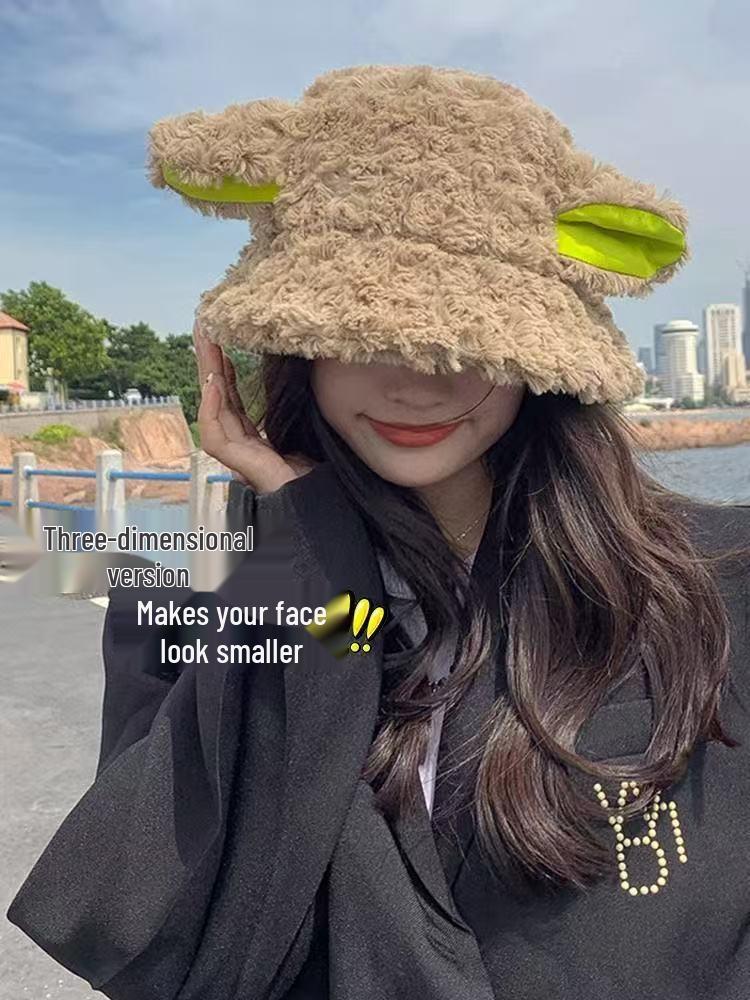 

Милая плюшевая шляпа-панама в корейском стиле с ушками ягненка - Женская теплая и универсальная зимняя шляпа One size коричневый