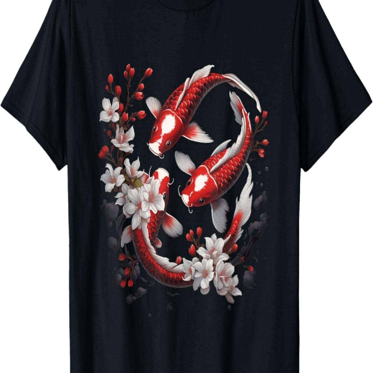 

Koi Carp Ying Yang Nishikigoi Fish Cherry Blossom T-Shirt(108) S чёрный