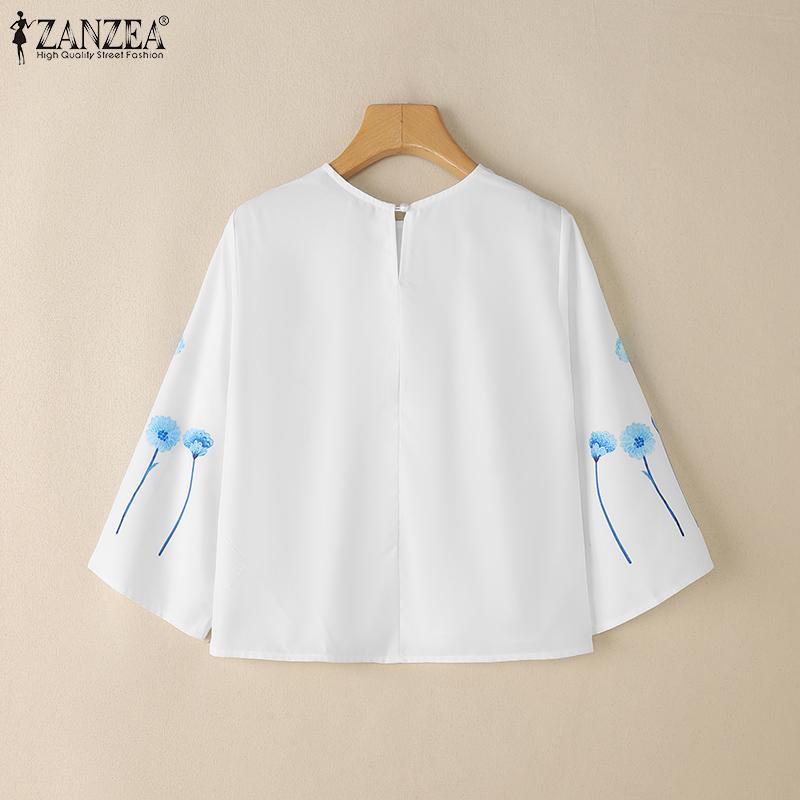 ZANZEA Chemisier imprimé ample décontracté à col rond et manches 3/4 pour femmes