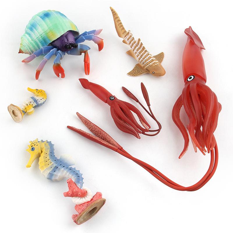 Color Version Of Simulation Animal Marine Life Animal Model Toy Squid Hermit Crab Seahorse Zebra Shark Model